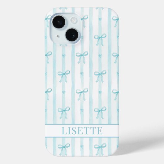 Coques Case-Mate iPhone Élégant Rubans Coquette Rayés Monogrammés Aqua (Verso)