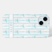 Coques Case-Mate iPhone Élégant Rubans Coquette Rayés Monogrammés Aqua (Verso (horizontal))