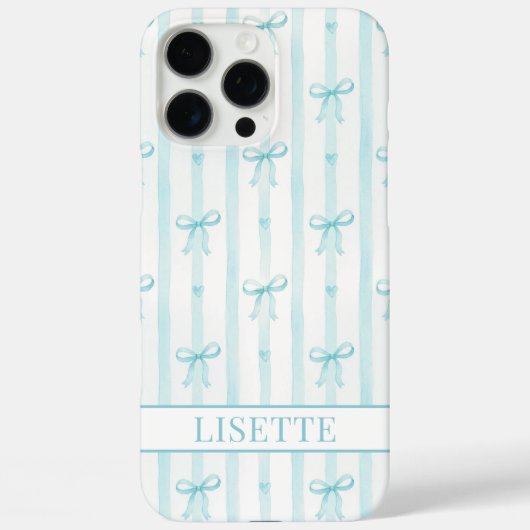 Coques Case-Mate iPhone Élégant Rubans Coquette Rayés Monogrammés Aqua (Verso)