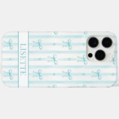 Coques Case-Mate iPhone Élégant Rubans Coquette Rayés Monogrammés Aqua (Verso (horizontal))