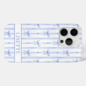 Coques Case-Mate iPhone Élégant Rubans Coquette Rayés Monogrammés Bleus (Verso (horizontal))