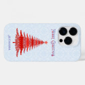 Coques Case-Mate iPhone Elégant sapin de Noël Rouge bleu Personnalisé (Verso (horizontal))