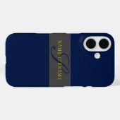 Coques Case-Mate iPhone Élégant Script Monogram Dark Navy Blue Grey & Gold (Verso (horizontal))