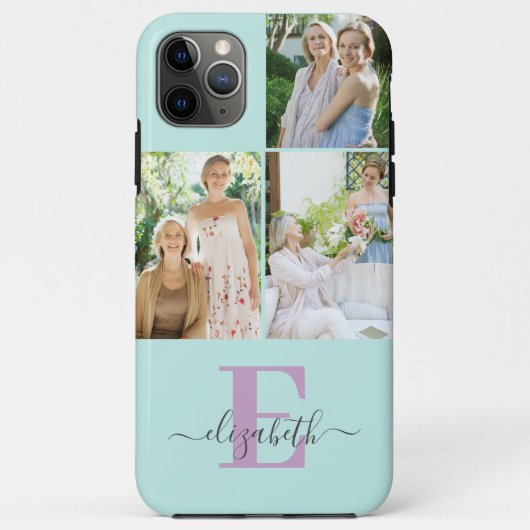 Coques Case-Mate iPhone Élégant Script Monogramme 3 Photo Mint et Lilac (Dos)