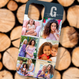 Case-Mate iPhone Case Élégant Script Monogramme 6 Photo Ardoise Bleu Gri