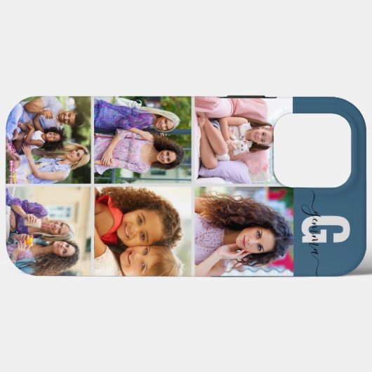 Coques Case-Mate iPhone Élégant Script Monogramme 6 Photo bleu et gris (Verso (horizontal))