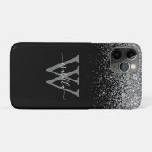 Coques Case-Mate iPhone Élégant script monogrammé argenté noir paillettes (Dos (Horizontal))