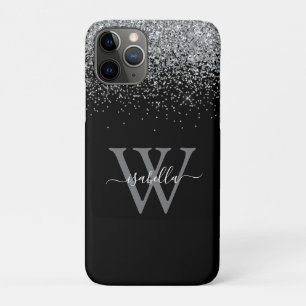Case-Mate iPhone Case Élégant script monogrammé argenté noir paillettes
