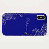 Coques Case-Mate iPhone Élégant script personnalisé de l'Argent bleu (Dos (Horizontal))