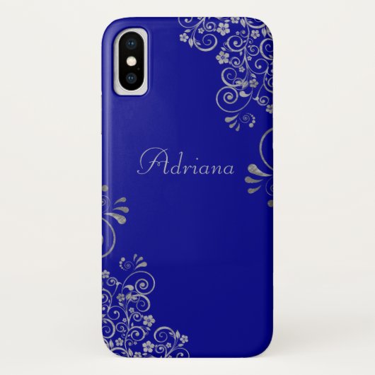 Coques Case-Mate iPhone Élégant script personnalisé de l'Argent bleu (Dos)