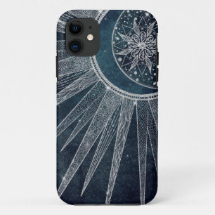 Case-Mate iPhone Case Elégant Silver Sun Moon Doodle Mandala Blue Design