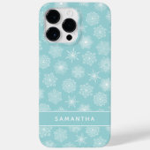 Coques Case-Mate iPhone Élégant Snowflakes Noël Turquoise bleu Monogramme (Verso)