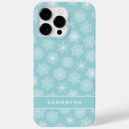 Coques Case-Mate iPhone Élégant Snowflakes Noël Turquoise bleu Monogramme (Verso)