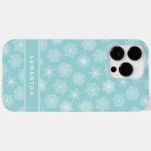 Coques Case-Mate iPhone Élégant Snowflakes Noël Turquoise bleu Monogramme (Verso (horizontal))