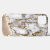 Coques Case-Mate iPhone Élégant style doré pailleté crème marbre monogramm (Verso (horizontal))