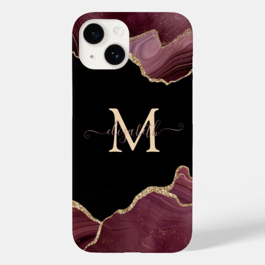 Coques Case-Mate iPhone Elegant Stylish Gold Glitter Burgundy Agate (Verso)