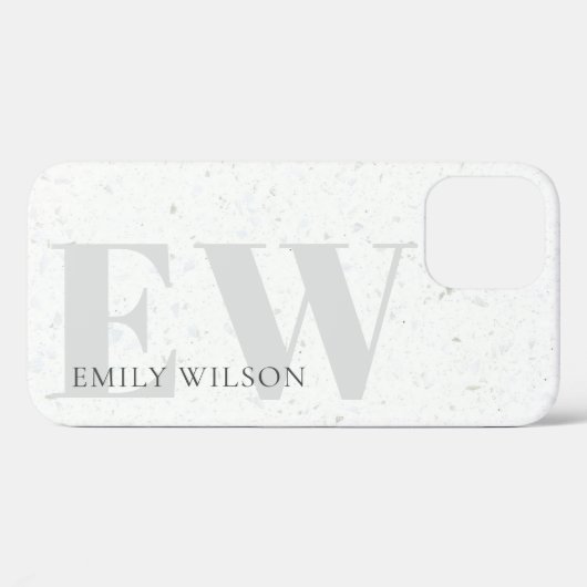 Coques Case-Mate iPhone Élégant Terrazzo Simple Pierre Grey Nom Monogramme (Verso (horizontal))