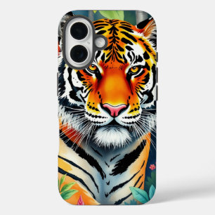 Coques iPhone 16 Elégant tigre sauvage coloré aquarelle peinture