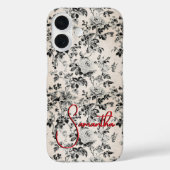 Coques Case-Mate iPhone Élégant toile noir blanc monogramme rouge (Verso)