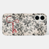 Coques Case-Mate iPhone Élégant toile noir blanc monogramme rouge (Verso (horizontal))