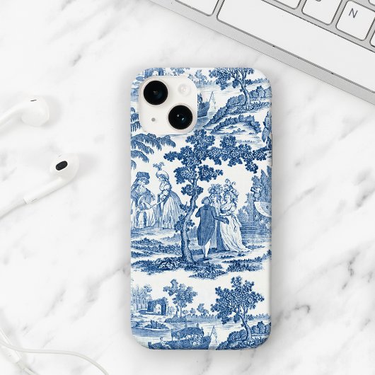 Coques Case-Mate iPhone Elégant Toile Vintage Bleu et Blanc