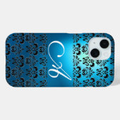 COQUES Case-Mate iPhone ÉLÉGANT TURQUOISE AQUA BLEU BLACK DAMASK MONOGRAM (Verso (horizontal))