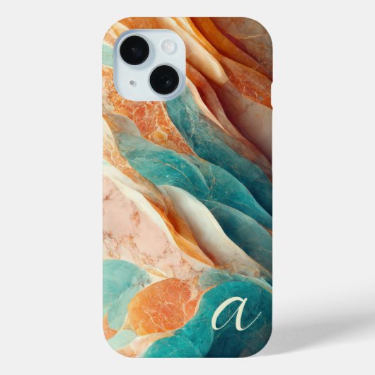 Coques Case-Mate iPhone Elégant Turquoise Burnt Marbre Monogrammé Luxe (Verso)