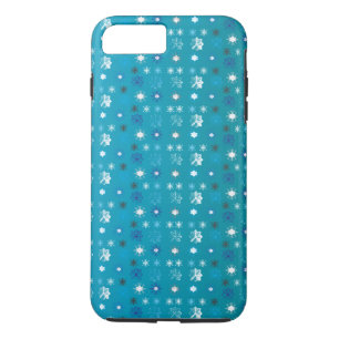 Coque iPhone 7 Plus Elégant turquoise et blanc, étoiles et flocons de