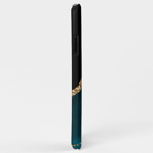 Coques Case-Mate iPhone Élégant Turquoise Noir Monogramme Or Nom initial (Dos/Droite)