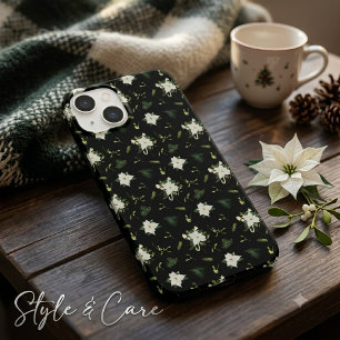 Coque Pour iPhone 14 Élégant Vert Blanc Floral Noir