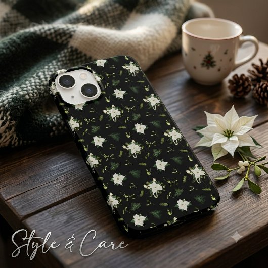 Coques Case-Mate iPhone Élégant Vert Blanc Floral Noir