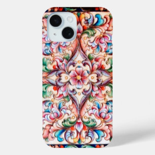 COQUE POUR iPhone 15 ÉLÉGANT VERT BLEU ROSE ROUGE ROUGE IMAGINAIRE FLOR