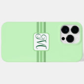 Coques Case-Mate iPhone Élégant vert clair rayé initial (Verso (horizontal))