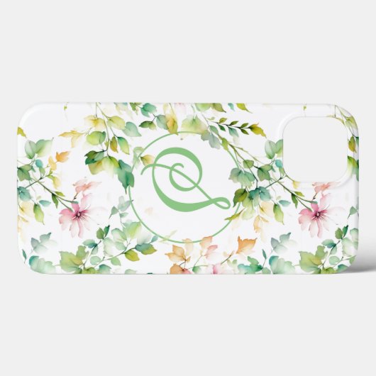 Coques Case-Mate iPhone Elégant vert fleurs sauvages d'aquarelle (Verso (horizontal))