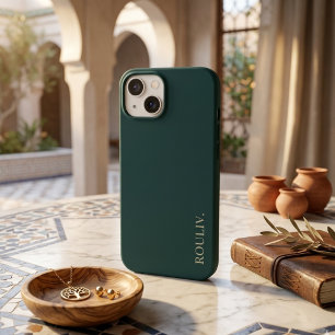 Coque Pour iPhone 14 Élégant Vert Forêt Profond Minimaliste ROULIV iPho
