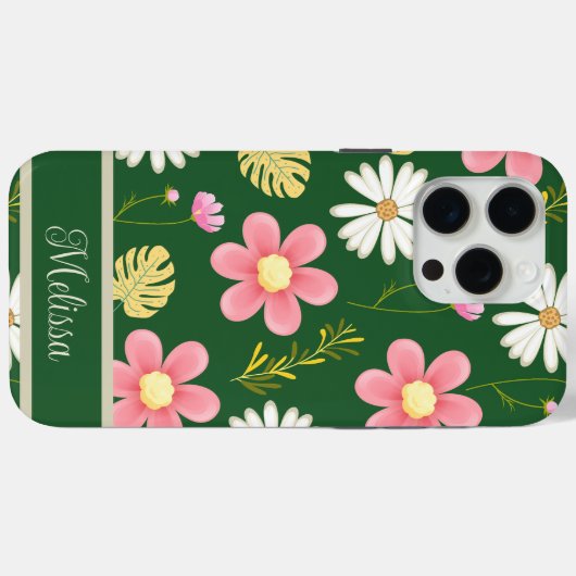 Coques Case-Mate iPhone Élégant vert moderne rose floral (Verso (horizontal))