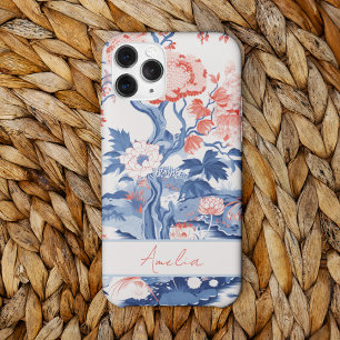 Coque iPhone 15 Pro Max Elégant Vintage bleu crème Coral Floral