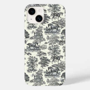 Coque Pour iPhone 14 Elégant Vintage Chic Black White Horse Toile
