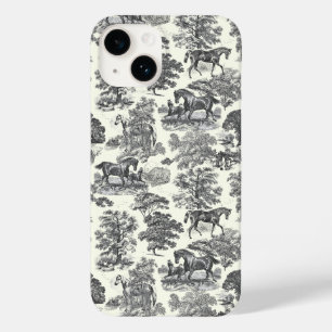 Coque Pour iPhone 14 Elégant Vintage Chic Black White Horse Toile