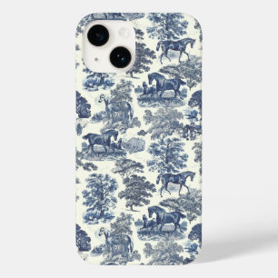 Coque Pour iPhone 14 Elégant Vintage Chic Soft Blue Horse Toile