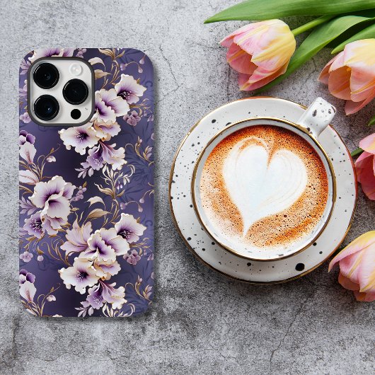 Coques Case-Mate iPhone Élégant violet et crème orchidée florale