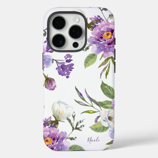 Coques Case-Mate iPhone Élégant violet fleuri Botanique Personnalisé (Verso)