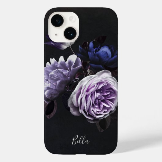 Coques Case-Mate iPhone Elégant Violet foncé Pierre florale Personnalisé (Verso)