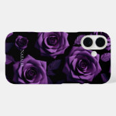 Coques Case-Mate iPhone Élégant violet Rose Monogramme (Verso (horizontal))