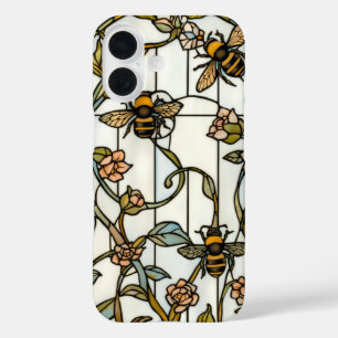 Coques iPhone 16 Élégant vitrail d'art nouveau botanique abeille