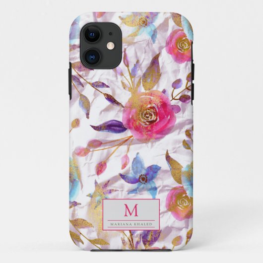 Coques Case-Mate iPhone Elégante aquarelle fleurie rose et blanc (Dos)
