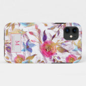 Coques Case-Mate iPhone Elégante aquarelle fleurie rose et blanc (Dos (Horizontal))