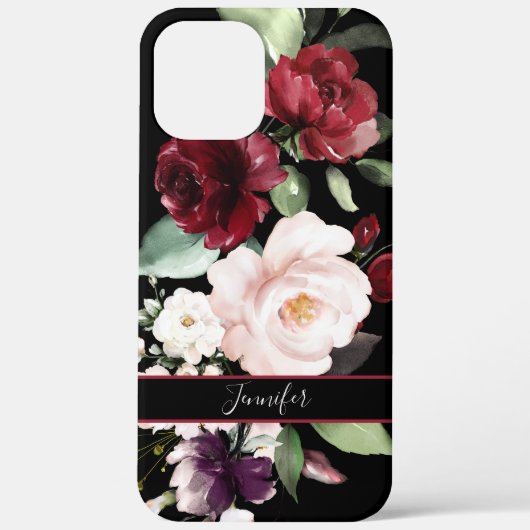 Coques Case-Mate iPhone Elégante aquarelle florale avec votre nom (Verso)
