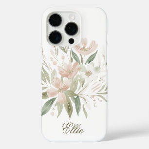 Coques iPhone 16 Pro Elégante aquarelle florale vert et rose pâle