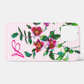 Coques Case-Mate iPhone Elégante aquarelle rose monogrammée (Verso (horizontal))